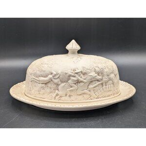 Vintage Tam O Shanter Relief Covered Butter Dish Witches Pursuit Ceramic 8.5"